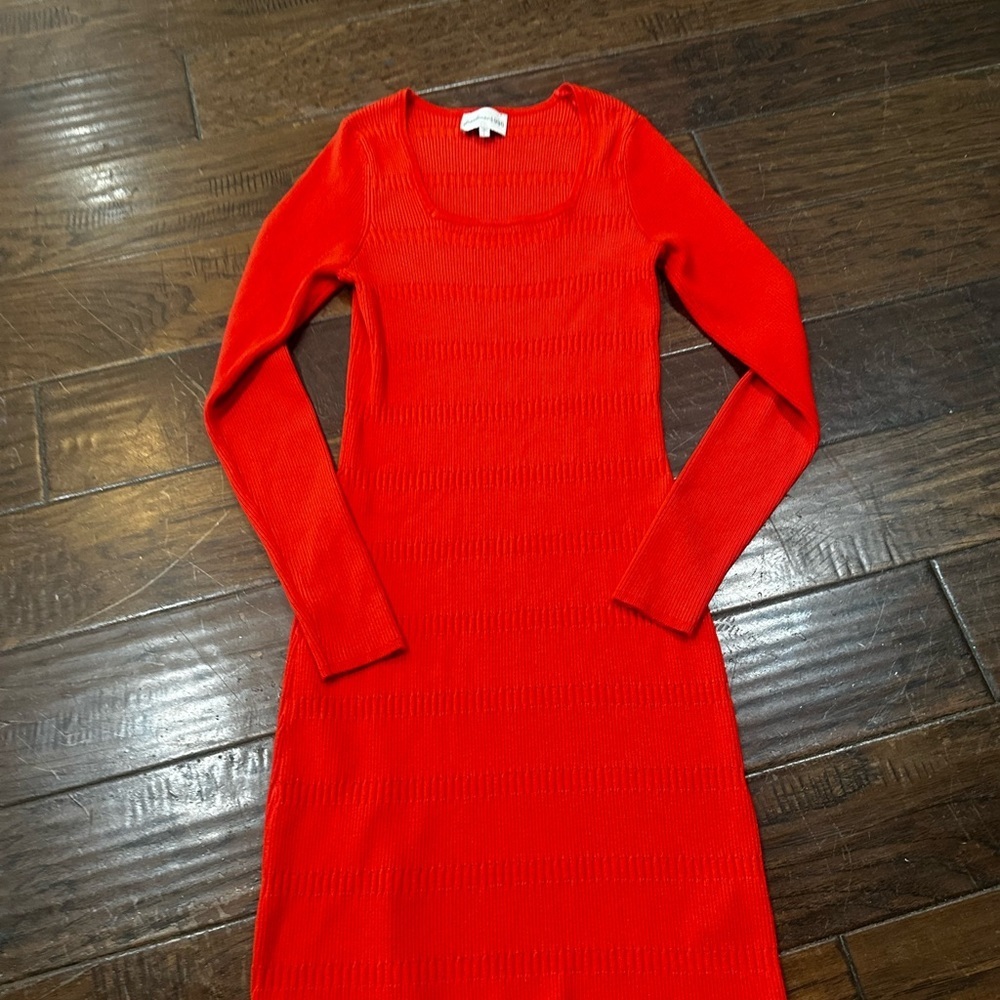 Vibrant Orangey Red Fitted‎ Freshman 1996 Long Sleeve Holiday Dress